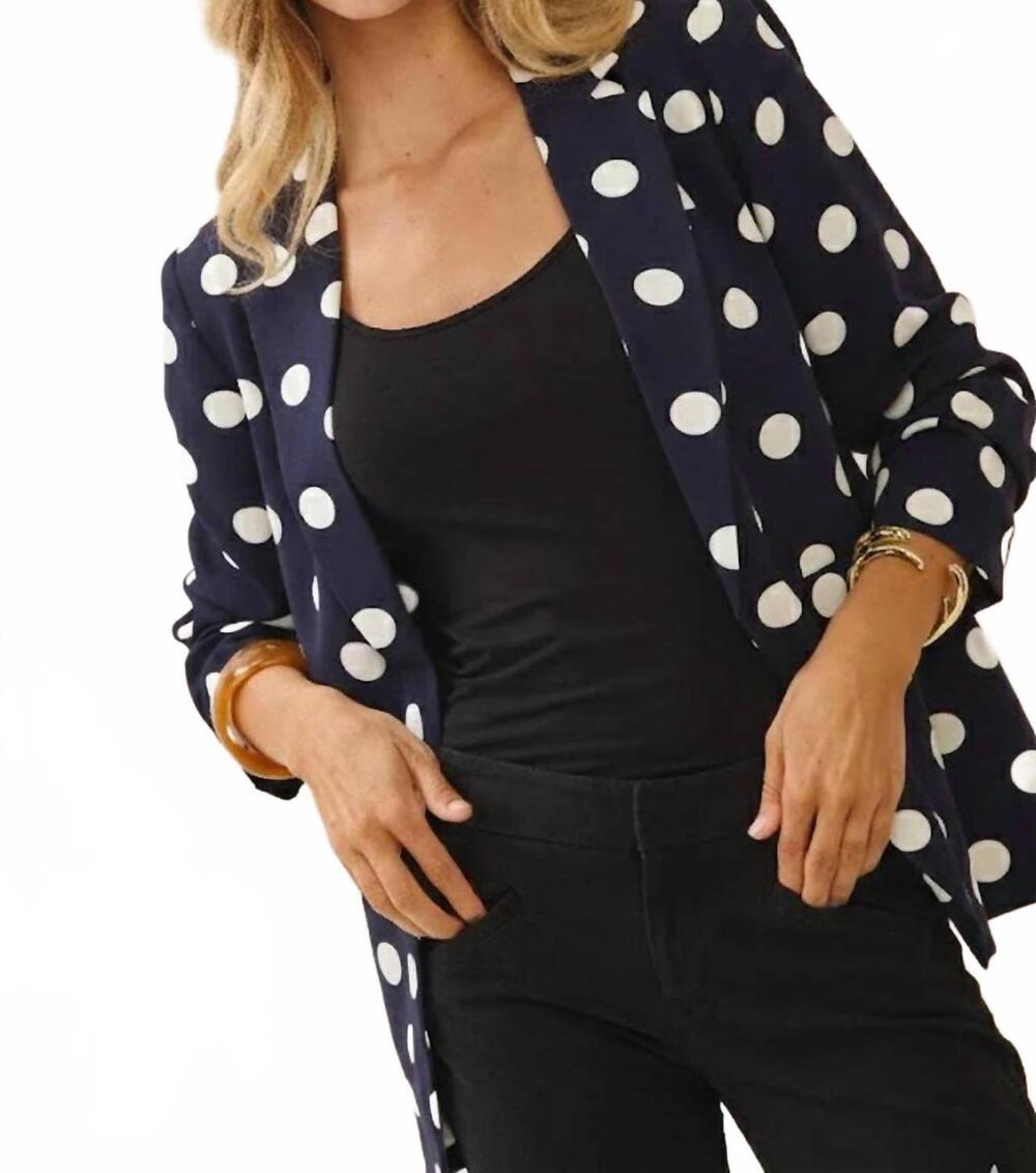 NEW ODDI polka dot collared blazer in navy white